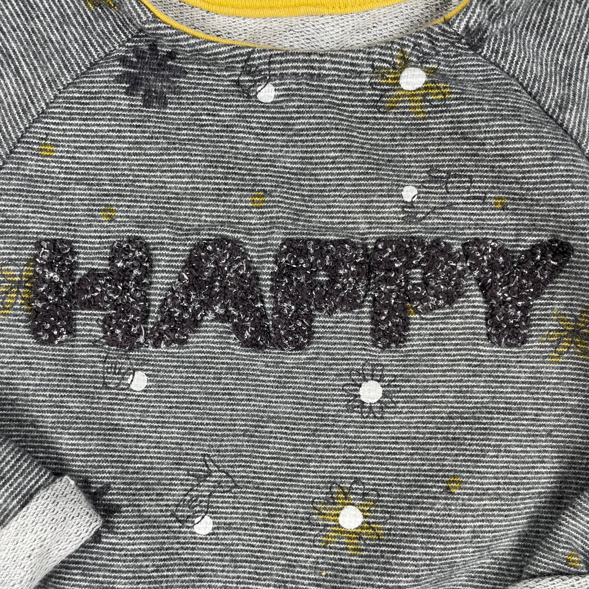 Graues Baby-Kleid mit HAPPY-Schriftzug von Nutmeg, Langarm, 9–12 Monate – detail