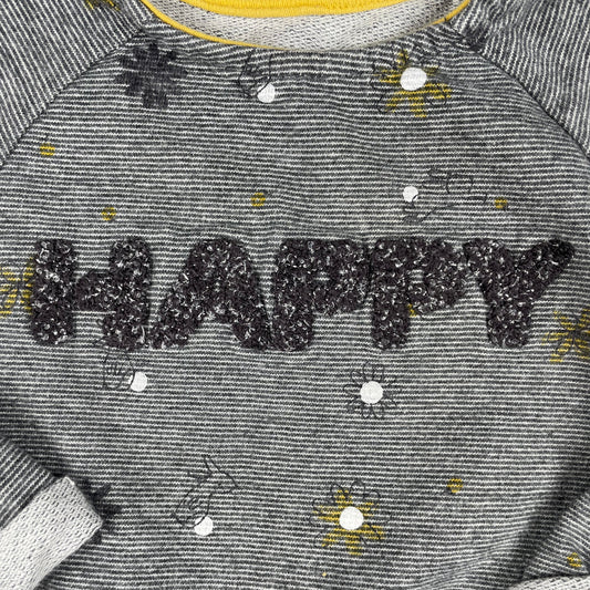 Graues Baby-Kleid mit HAPPY-Schriftzug von Nutmeg, Langarm, 9–12 Monate – detail