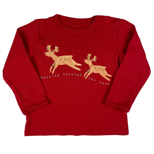 Rotes Langarmshirt mit Rentier-Print von George, Größe 18–24 Monate