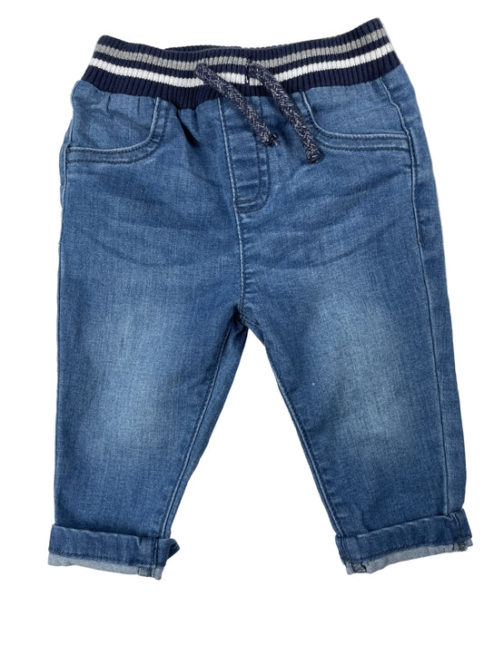 Blaue Baby-Jeansjogginghose von Nutmeg mit Kordelzug, Größe 3–6 Monate. – front