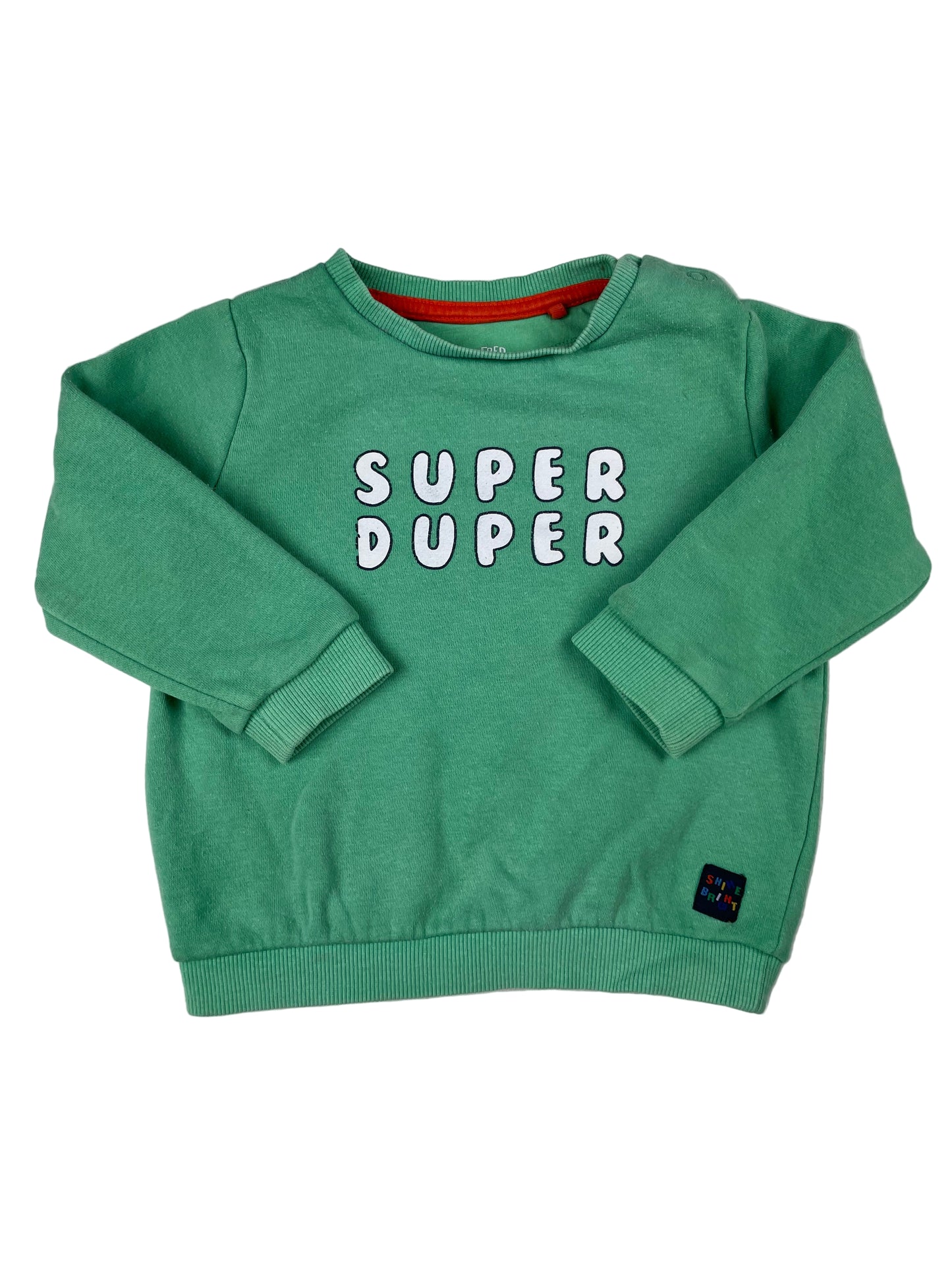 Grünes F&F Sweatshirt mit „SUPER DUPER“-Print, Größe 9–12 Monate – front