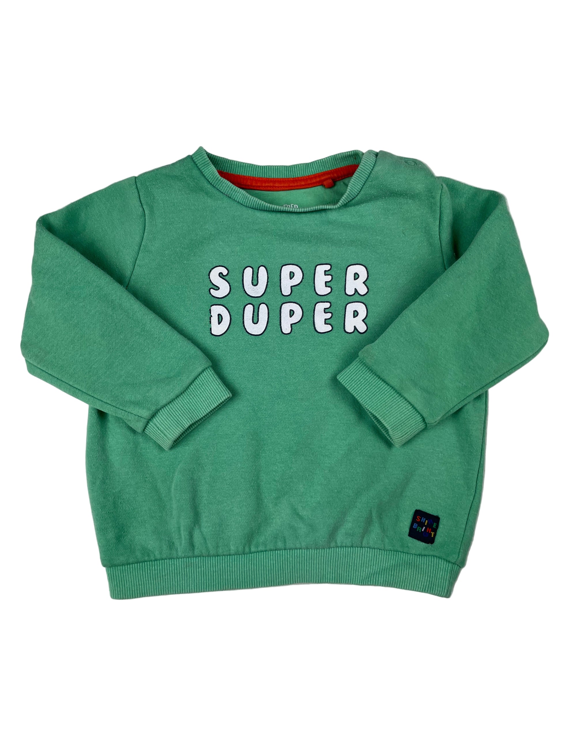 Grünes F&F Sweatshirt mit „SUPER DUPER“-Print, Größe 9–12 Monate – front