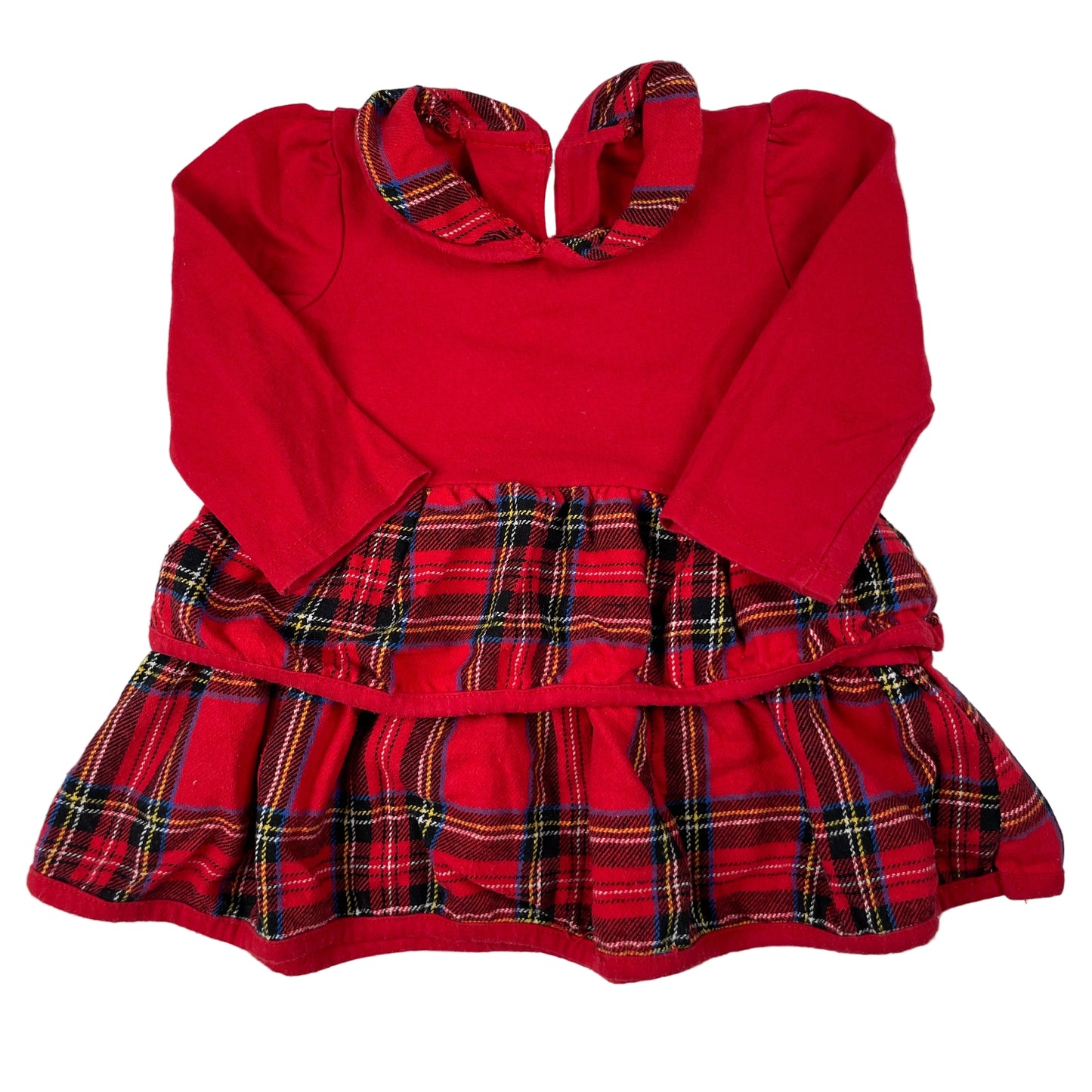 Rotes Baby-Kleid mit Karorock und Kragen, Langarm, Größe 74 – front