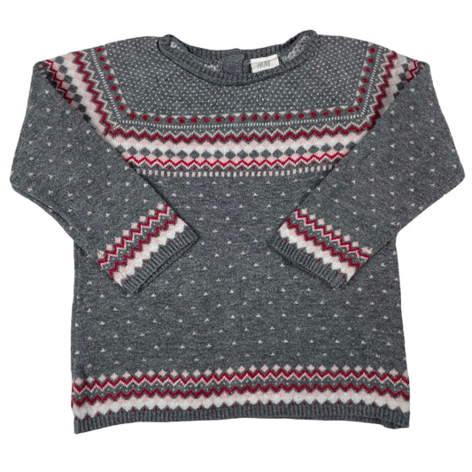 Grauer H&M Baby-Strickpullover mit Norwegermuster in Rot/Weiß, Größe 80 (9–12 Monate) – front