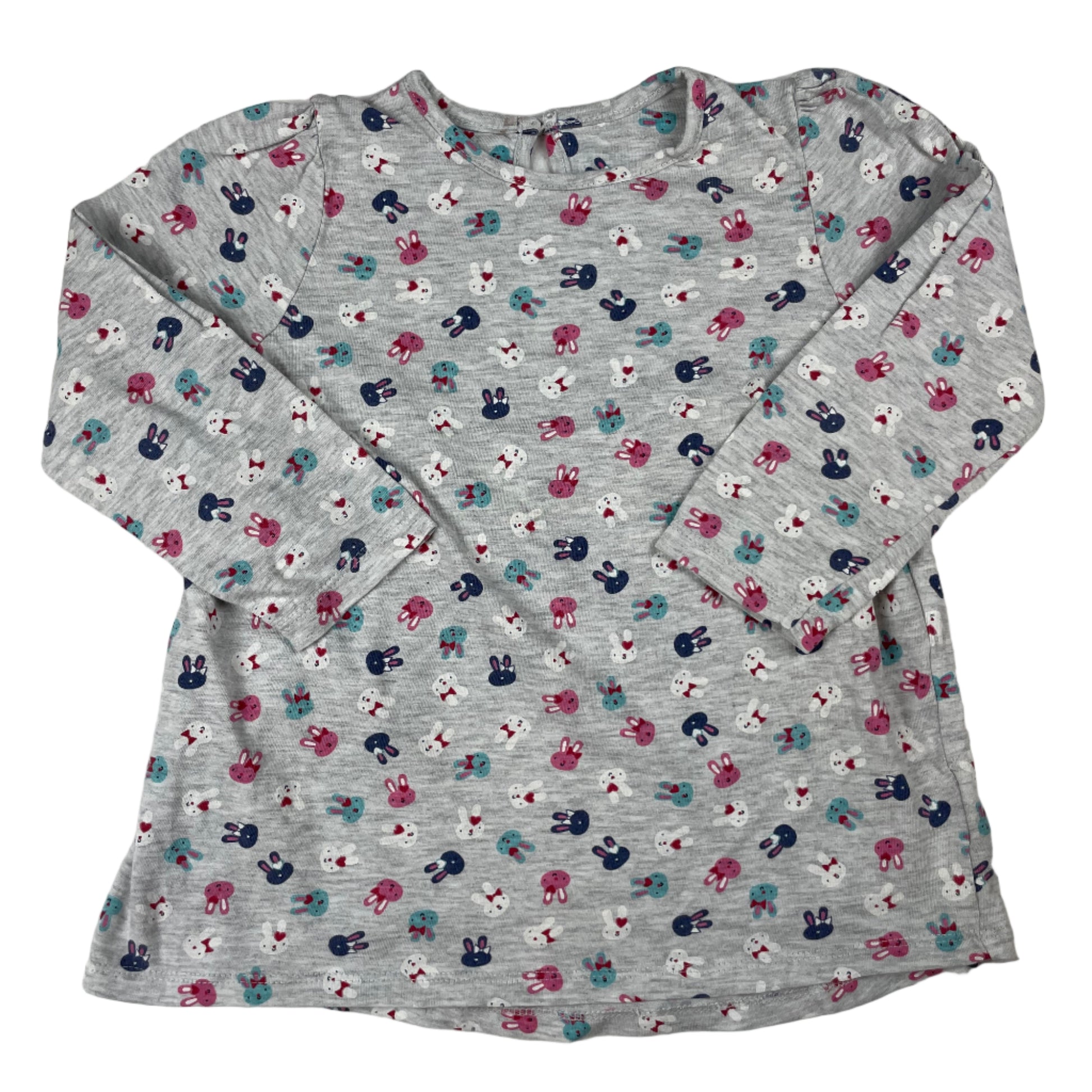 Graues Langarmshirt mit Hasen-Print von Mothercare, Größe 98 (24–36 Monate).