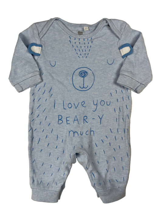 Hellblauer bluezoo Baby-Overall mit Bärenmotiv, Größe 0–3 Monate – front