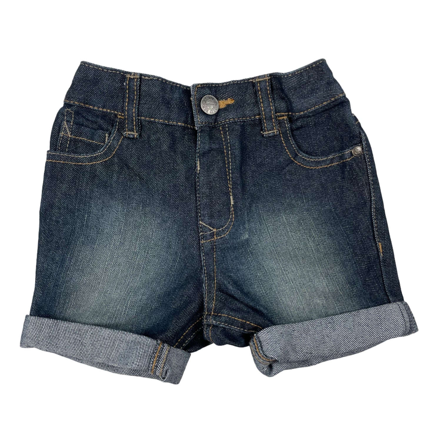 Blaue George Jeansshorts, Größe 9–12 Monate – front
