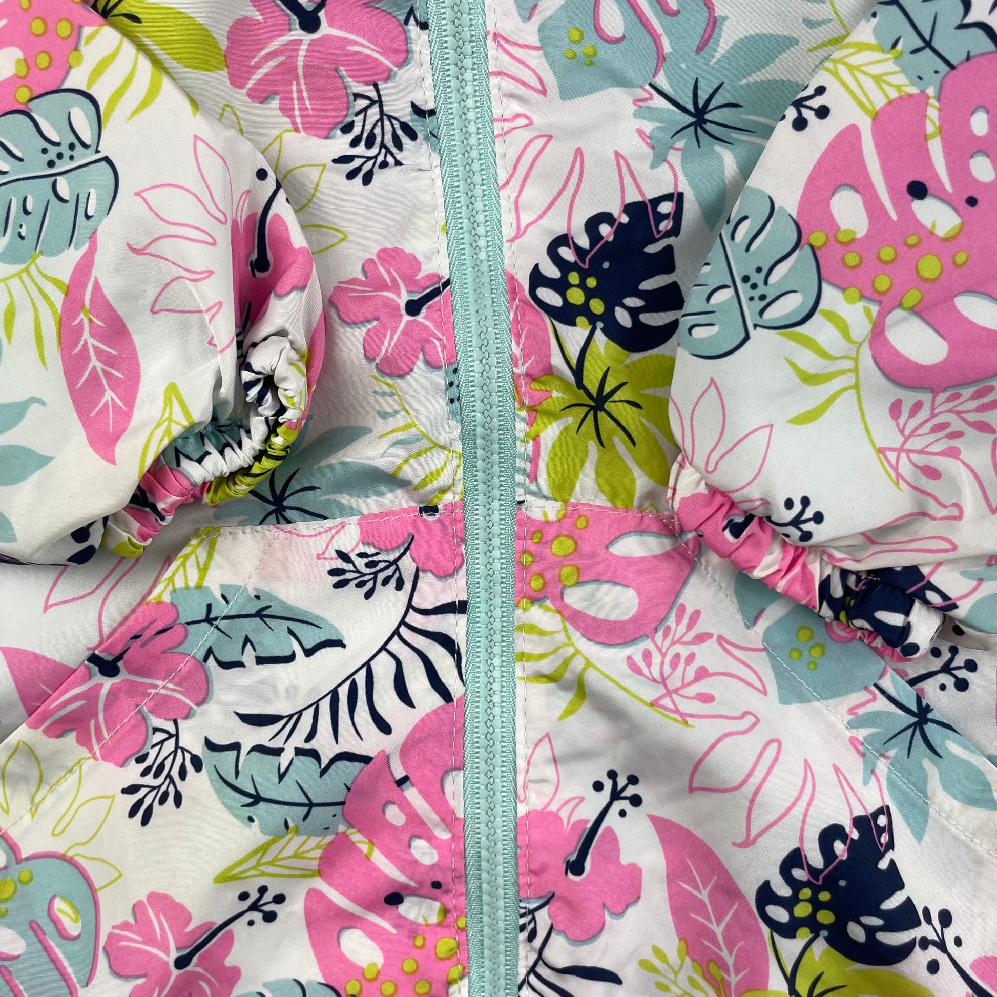 Mehrfarbige Regenjacke mit Blumenmuster und Kapuze, Größe 86 CM, von fox & bunny – detail