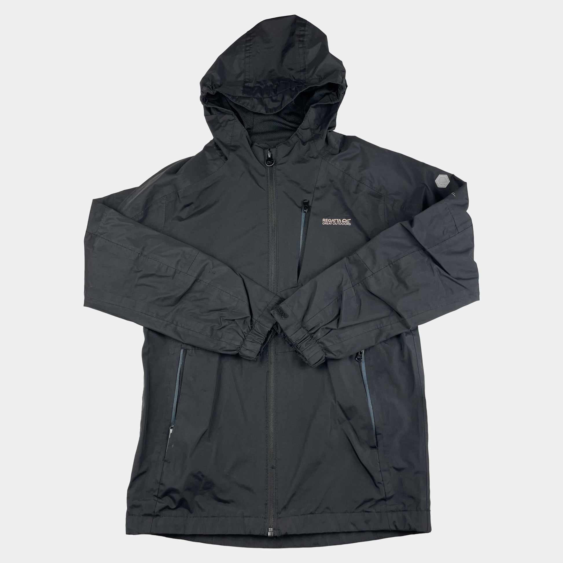 Graue Outdoor-Jacke mit Kapuze für Kinder von Regatta – front