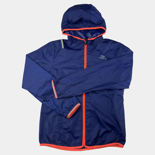 Blaue Hallenji Kinderjacke mit Kapuze und Neonakzenten, Größe 10 Jahre. – front