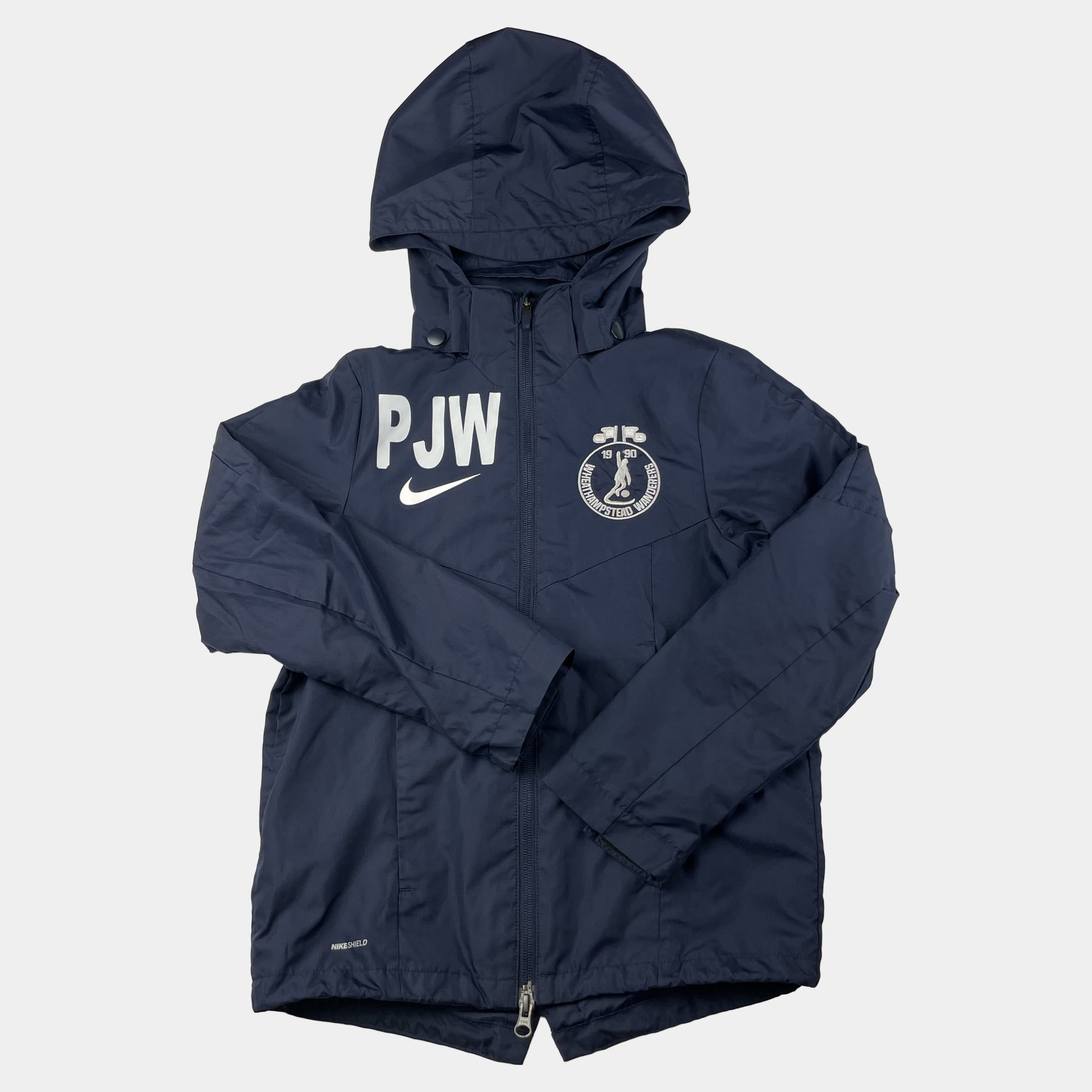 Dunkelblaue Regenjacke mit Kapuze von Nike für Kinder – flatlay