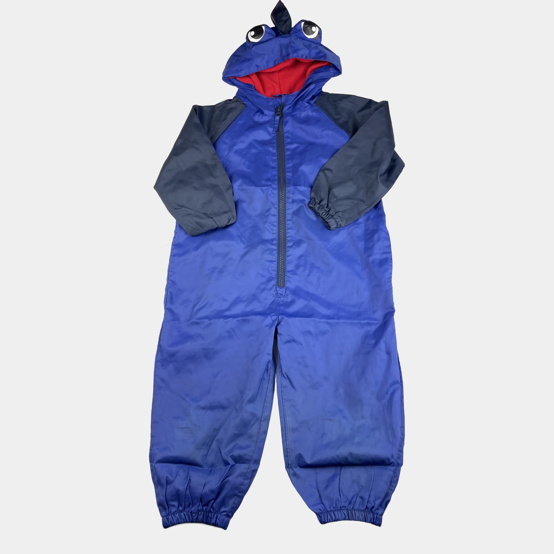 Blauer Kinder-Regenanzug mit Kapuze und Augen-Muster von George, Größe 2-3 Jahre – front