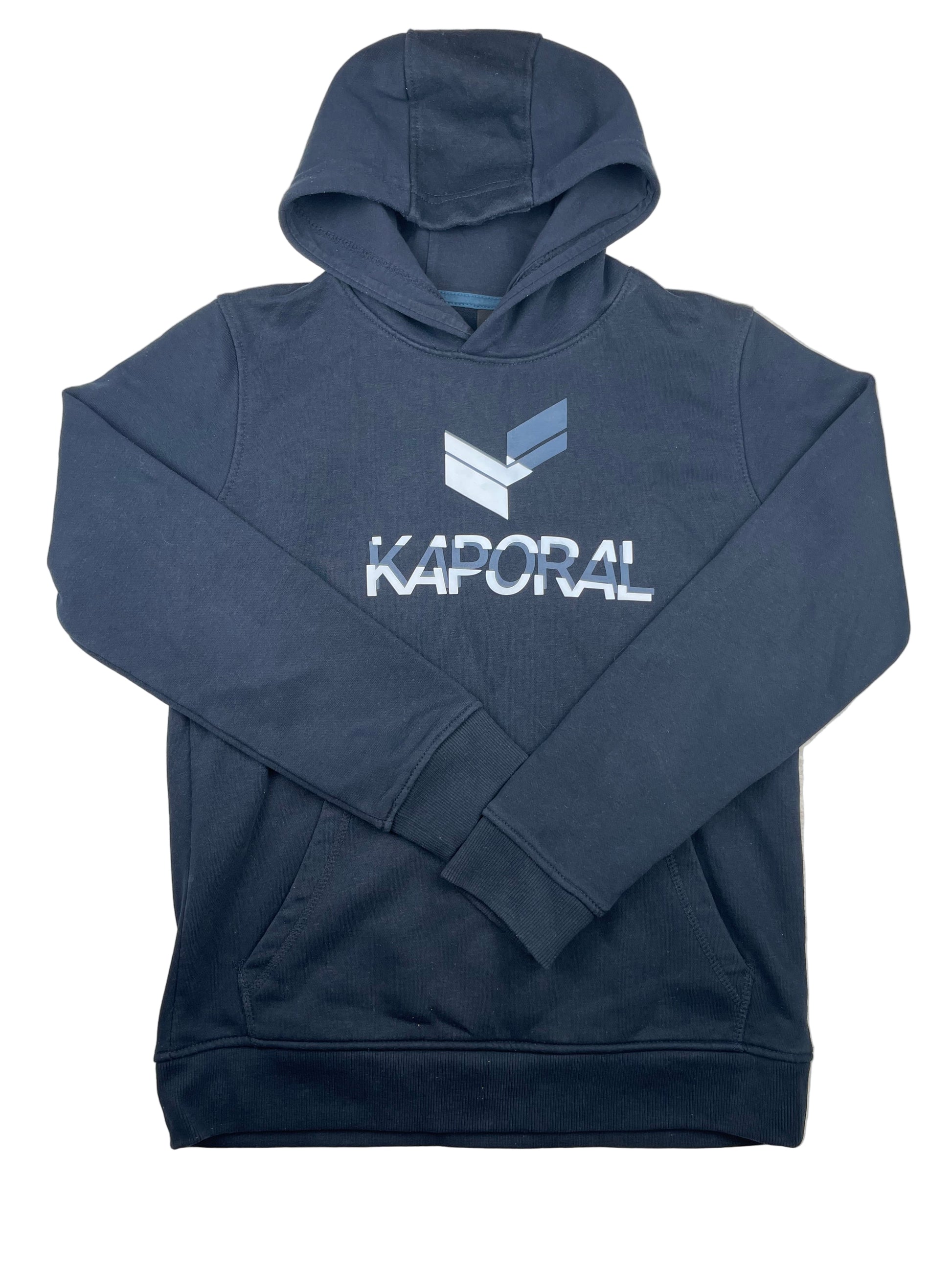 Dunkelblauer Kaporal Kapuzenpullover mit Logo-Print und Kängurutasche, Größe 14 Jahre – front