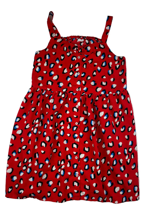 Rotes Next Kleid mit Animalprint und Trägern, Knopfleiste vorn, Größe 146 (11 Jahre) – front
