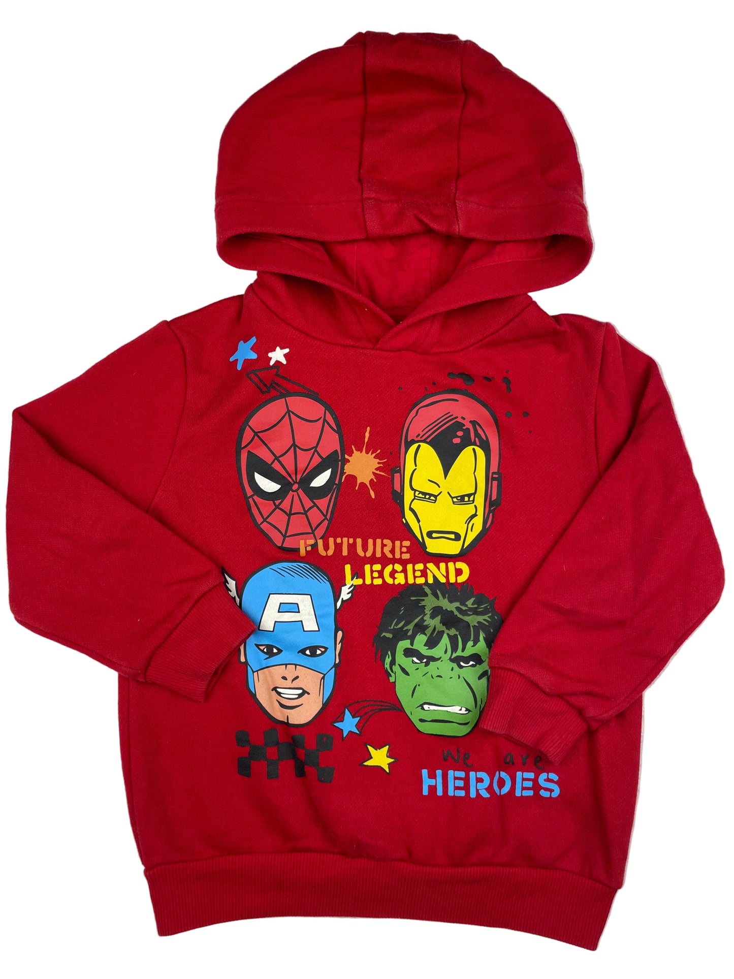 Roter Marvel Hoodie mit Superhelden-Motiven, Größe 3–4 Jahre (98–104). – front
