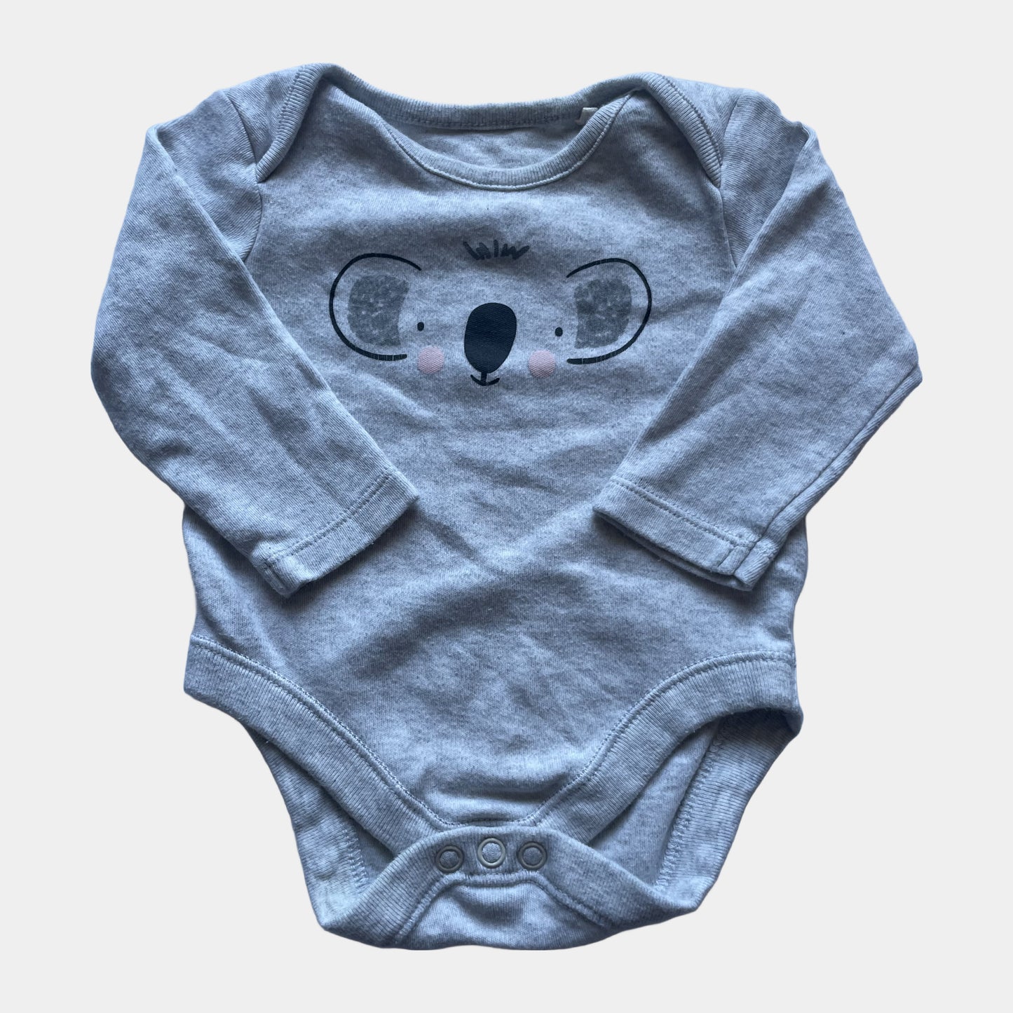 Grauer Baby-Body mit Koala-Print und Druckknöpfen – front