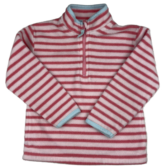 Nutmeg Fleece-Pullover rosa-weiß gestreift mit Halbzip, Größe 3–4 Jahre – front