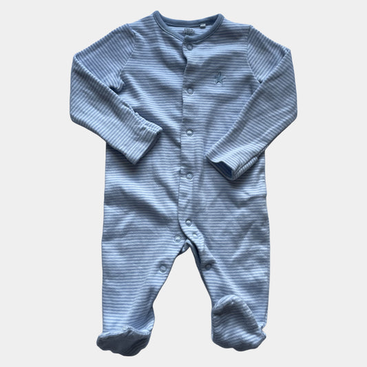 Hellblauer gestreifter Baumwoll-Overall von F&F, Größe bis 3 Monate – front