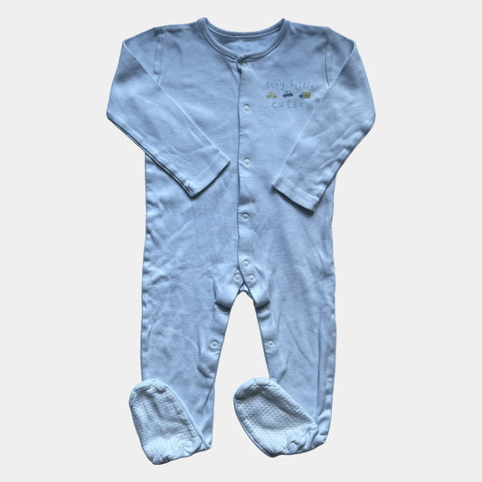 Blauer Baumwoll-Schlafanzug mit Aufdruck und Füßlingen – front