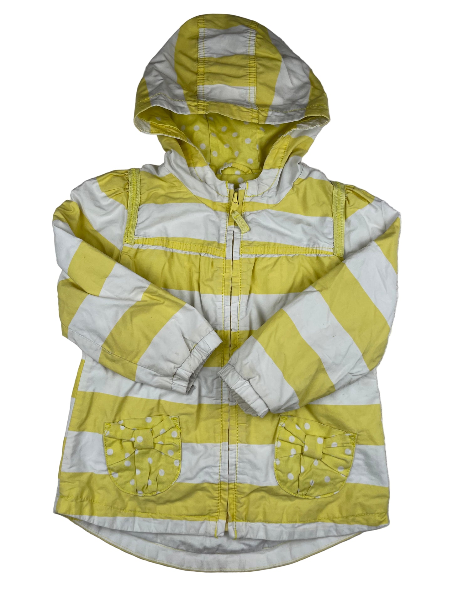 Next Kinder-Kapuzenjacke, gelb-weiß gestreift mit Punktetaschen, Größe 2–3 Jahre (98) – front
