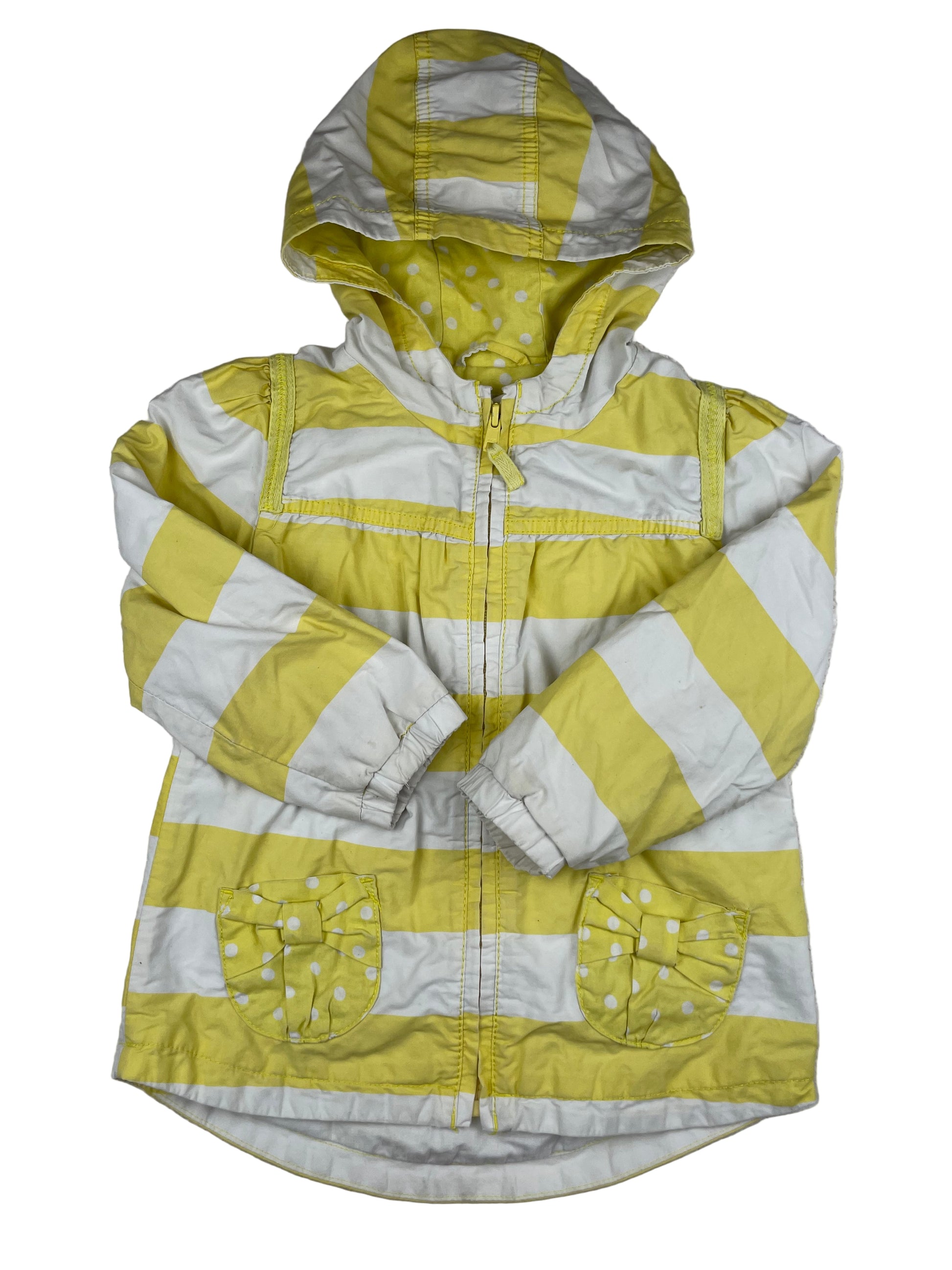Next Kinder-Kapuzenjacke, gelb-weiß gestreift mit Punktetaschen, Größe 2–3 Jahre (98) – front