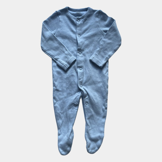 Blauer Baumwoll-Overall mit langen Ärmeln und Füßen – front