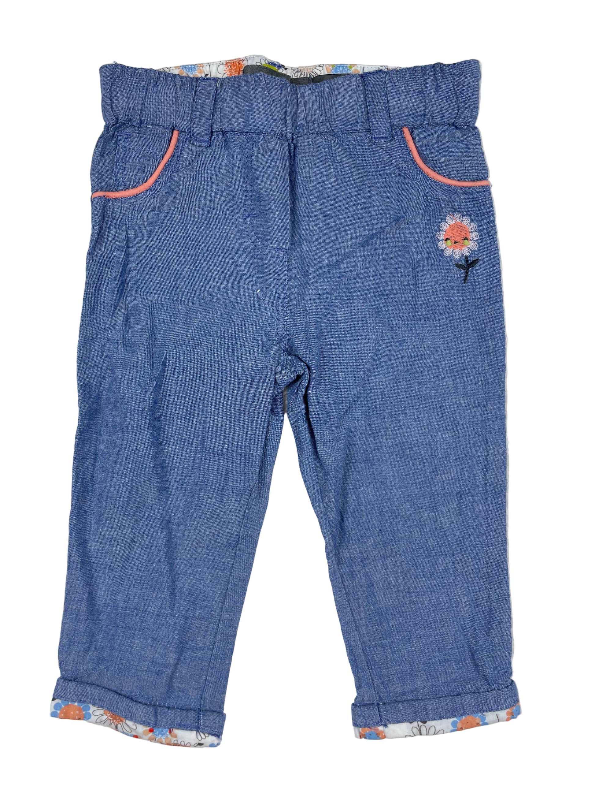 Blaue Babyhose von Orchestra mit Blumenstickerei, Größe 6 Monate