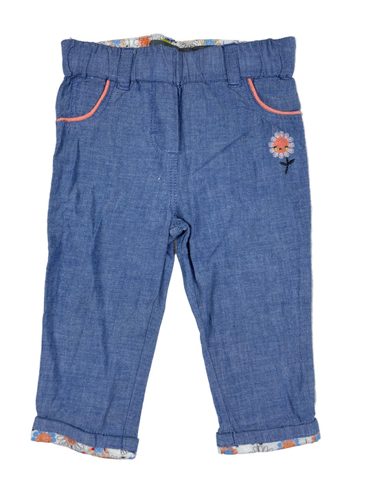 Blaue Babyhose von Orchestra mit Blumenstickerei, Größe 6 Monate