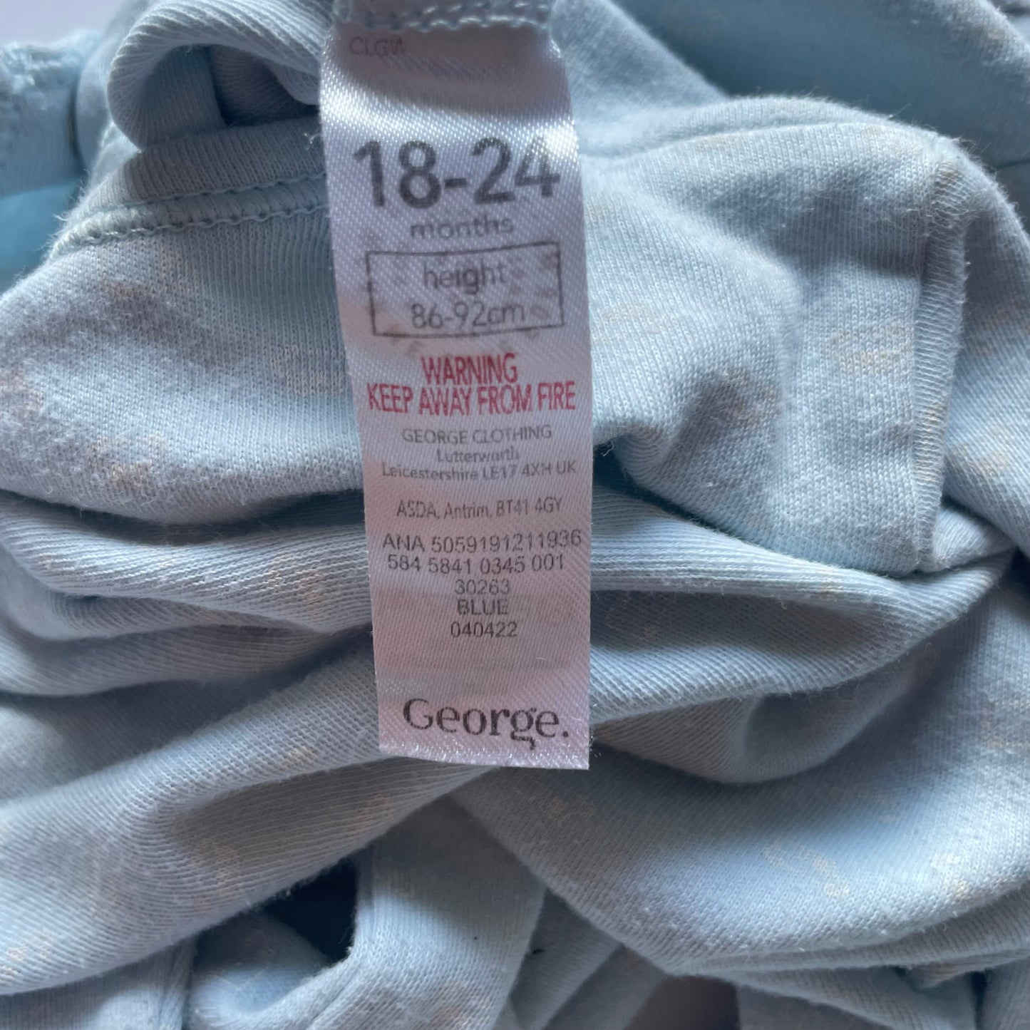 Hellblauer Baumwoll-Overall für Kinder, Größe 18-24 Monate, Marke George – label