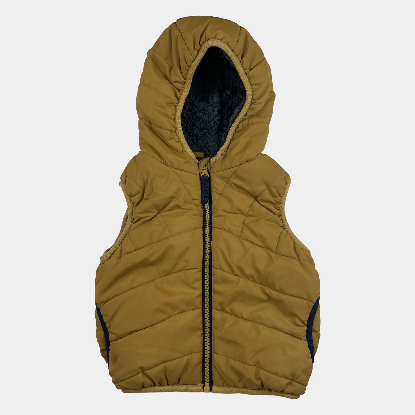 Gelbe gefütterte Weste mit Kapuze für Kinder – front