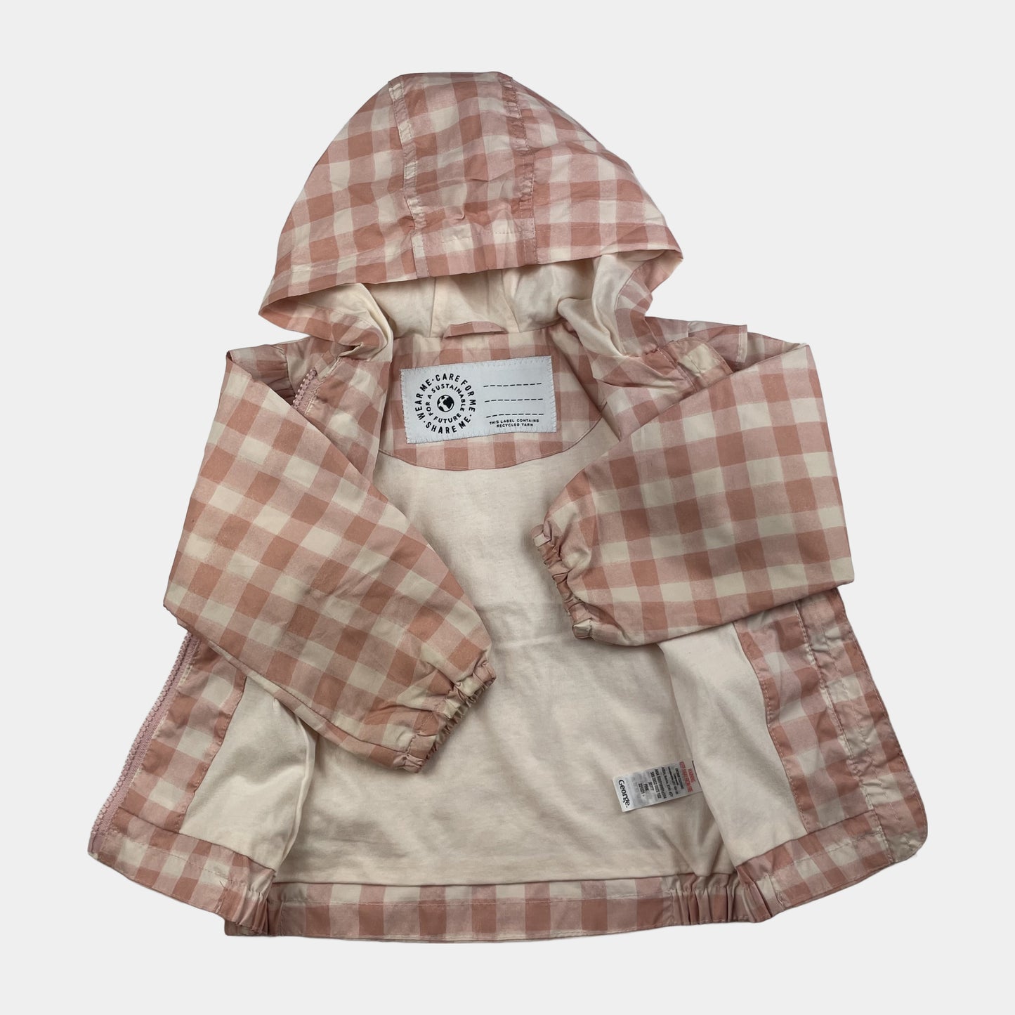 Rosa karierte Kapuzenjacke für Kleinkinder, Größe 18-24 Monate – inside
