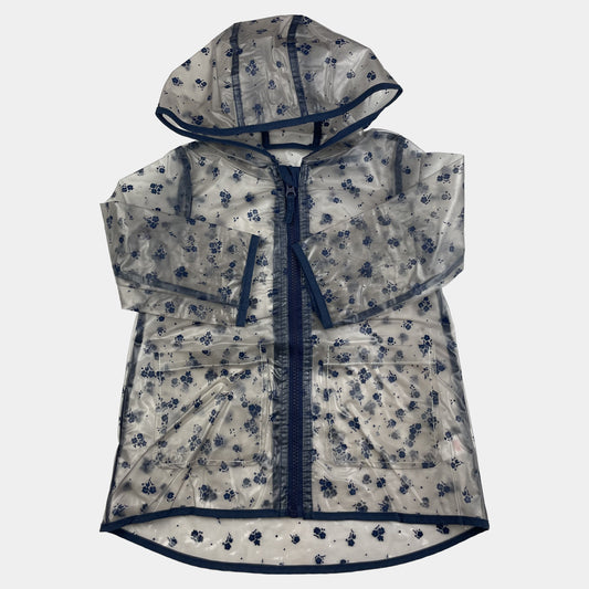 Transparente Regenjacke mit dunkelblauem Blumenmuster für Kinder – front