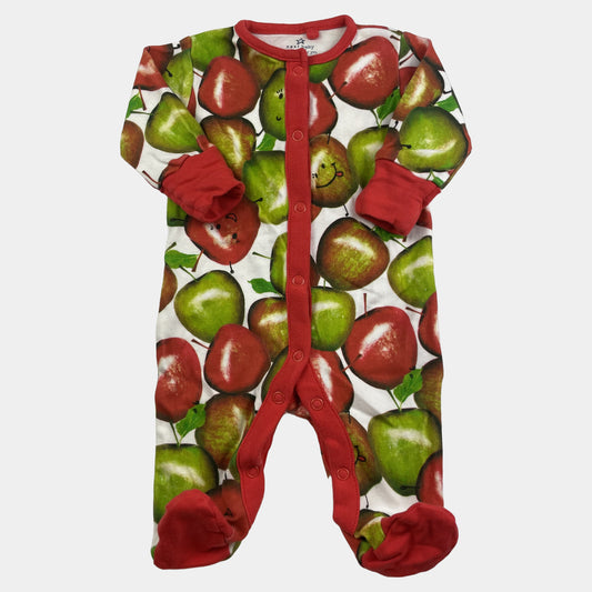 Bunter Baumwoll-Strampler mit Apfelmuster für Babys bis 1 Monat. – front