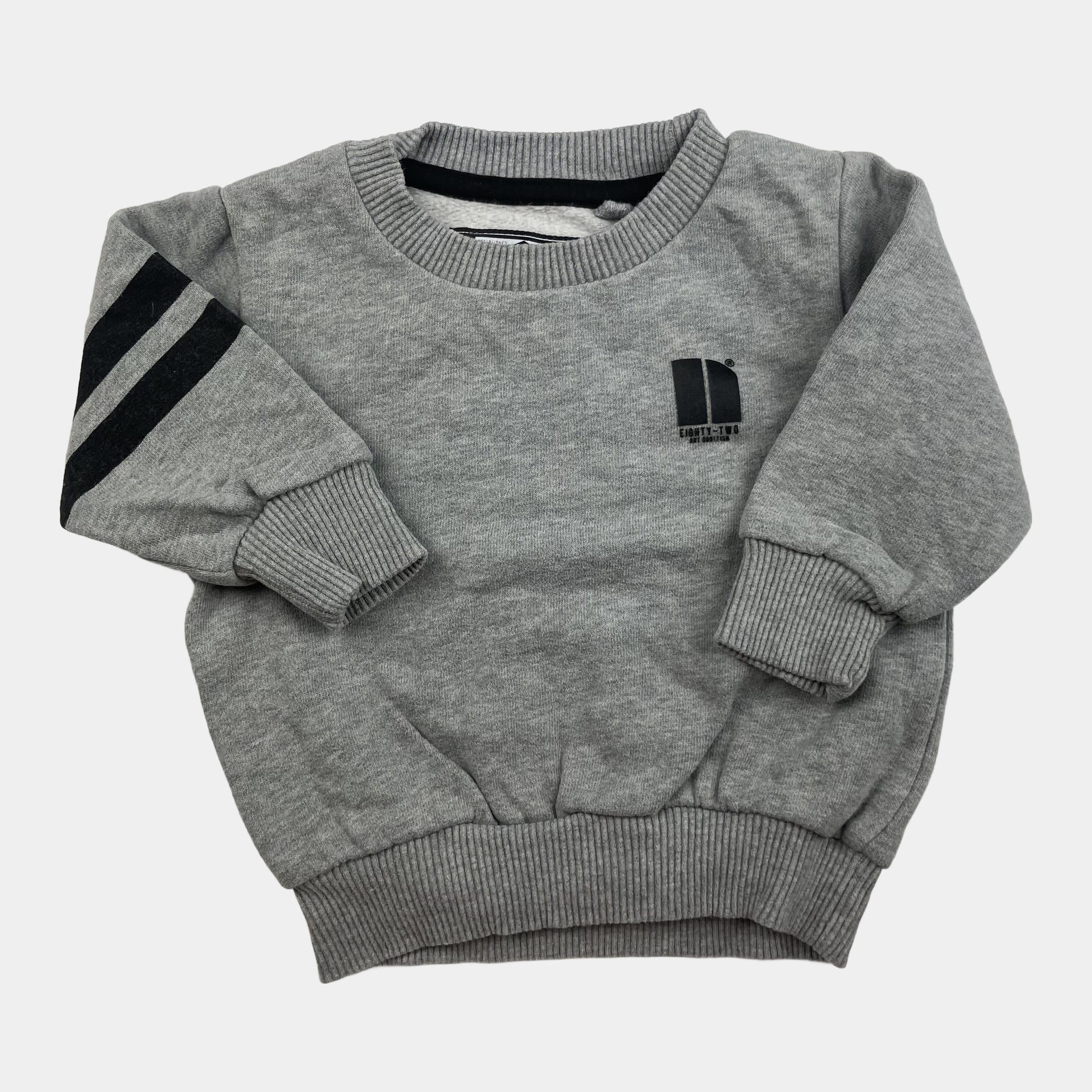 Grauer Baumwoll-Polyester-Pullover für Kleinkinder mit gestreiftem Ärmel – front