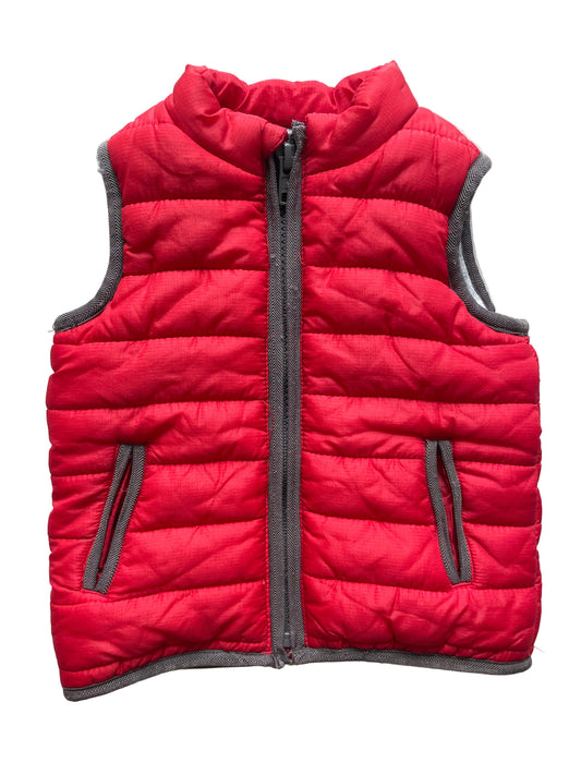 Rote gesteppte Kinderweste mit Reißverschluss und grauen Kanten – front