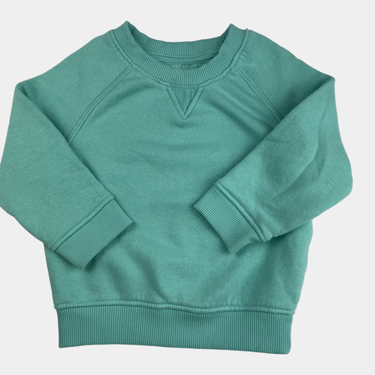 Mintgrüner Pullover aus Baumwoll-Polyester-Gemisch mit gerippten Bündchen für Kinder, Größe 1,5-2 Jahre. – front