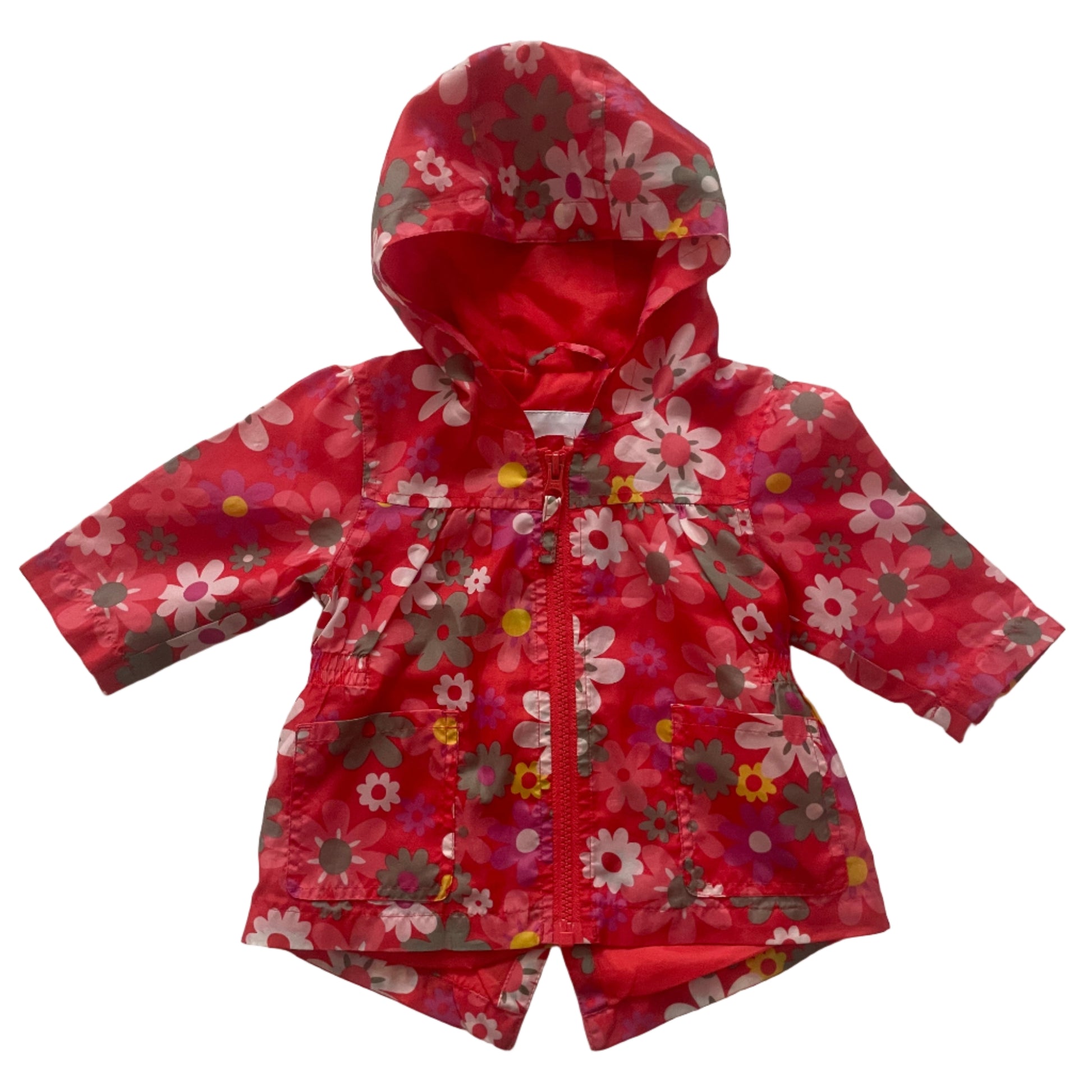 Next Baby Jacke mit Kapuze, Blumenmuster in Rot/Rosa, Größe 3–6 Monate – front