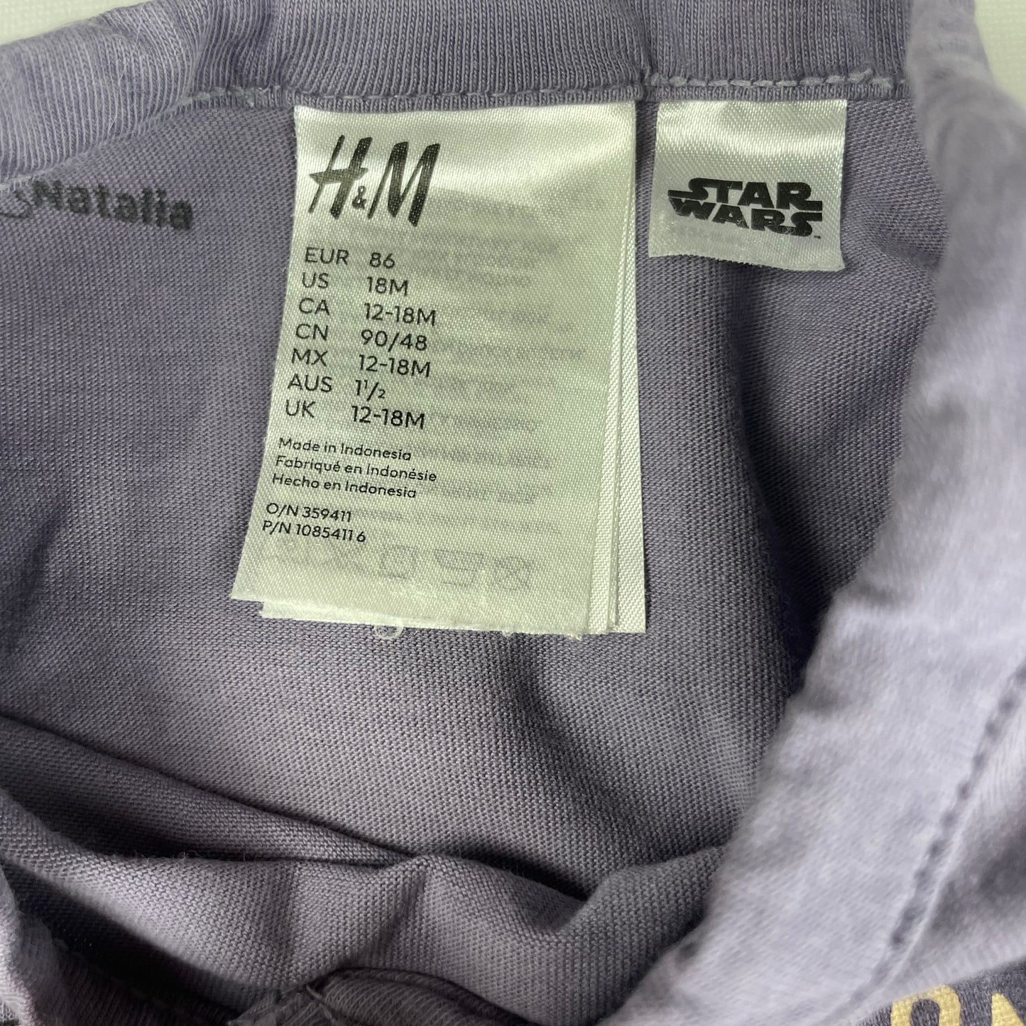 Lila Mandalorian Baby Overall mit Baby Yoda Aufdruck, Größe 12-18 Monate – label