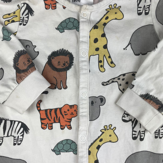 Bunter Baumwoll-Strampler mit Tiermotiven von H&M in Größe 9-12 Monate. – side