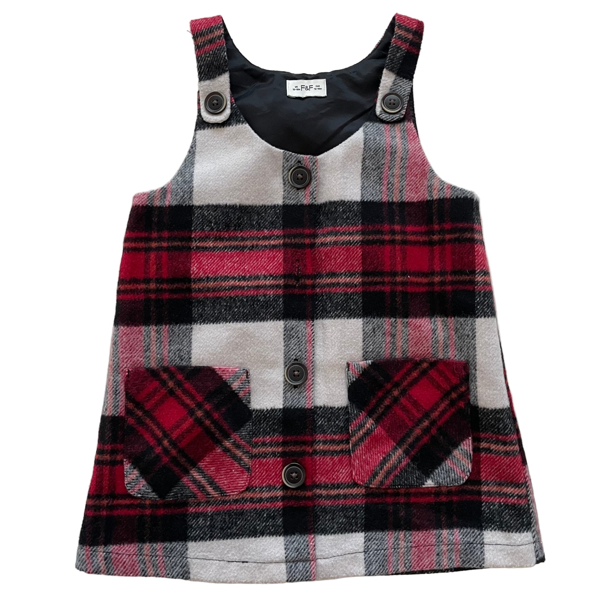 F&F kariertes Trägerkleid, rot-schwarz, Größe 12–18 Monate – front