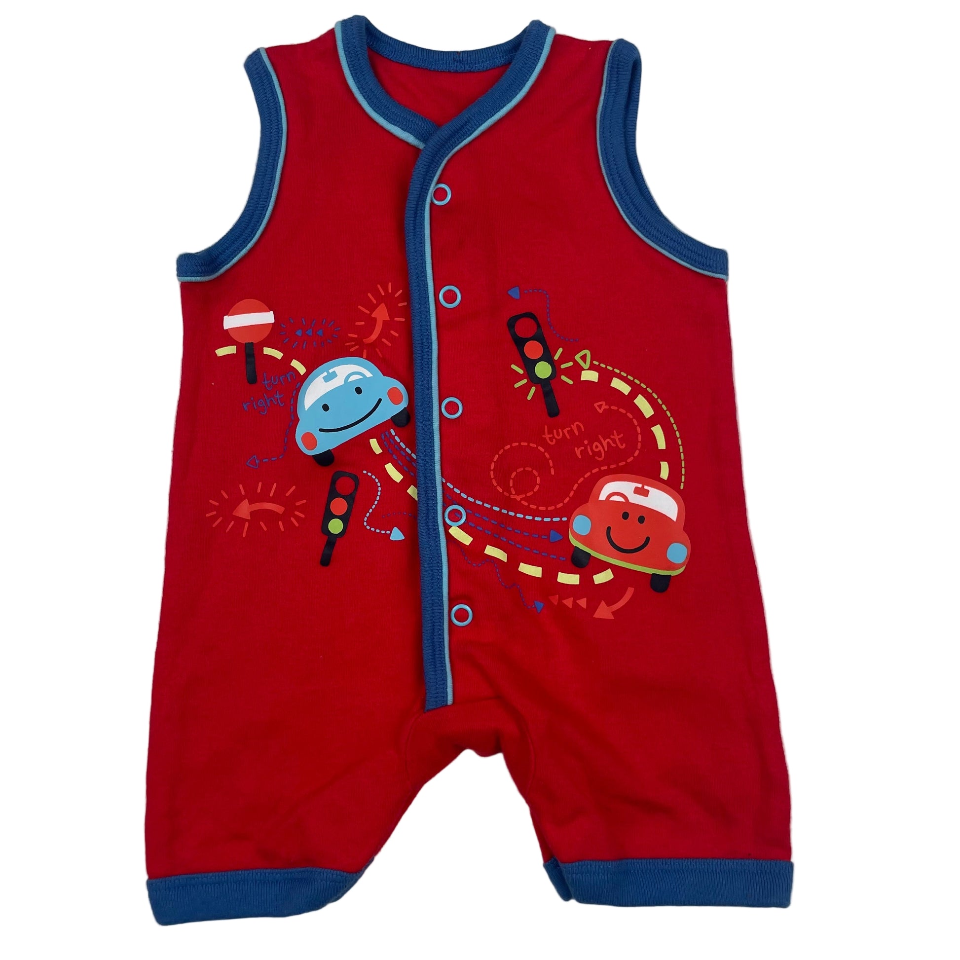 Roter ärmelloser Baby-Overall mit Auto-Motiv von George aus Baumwolle – front