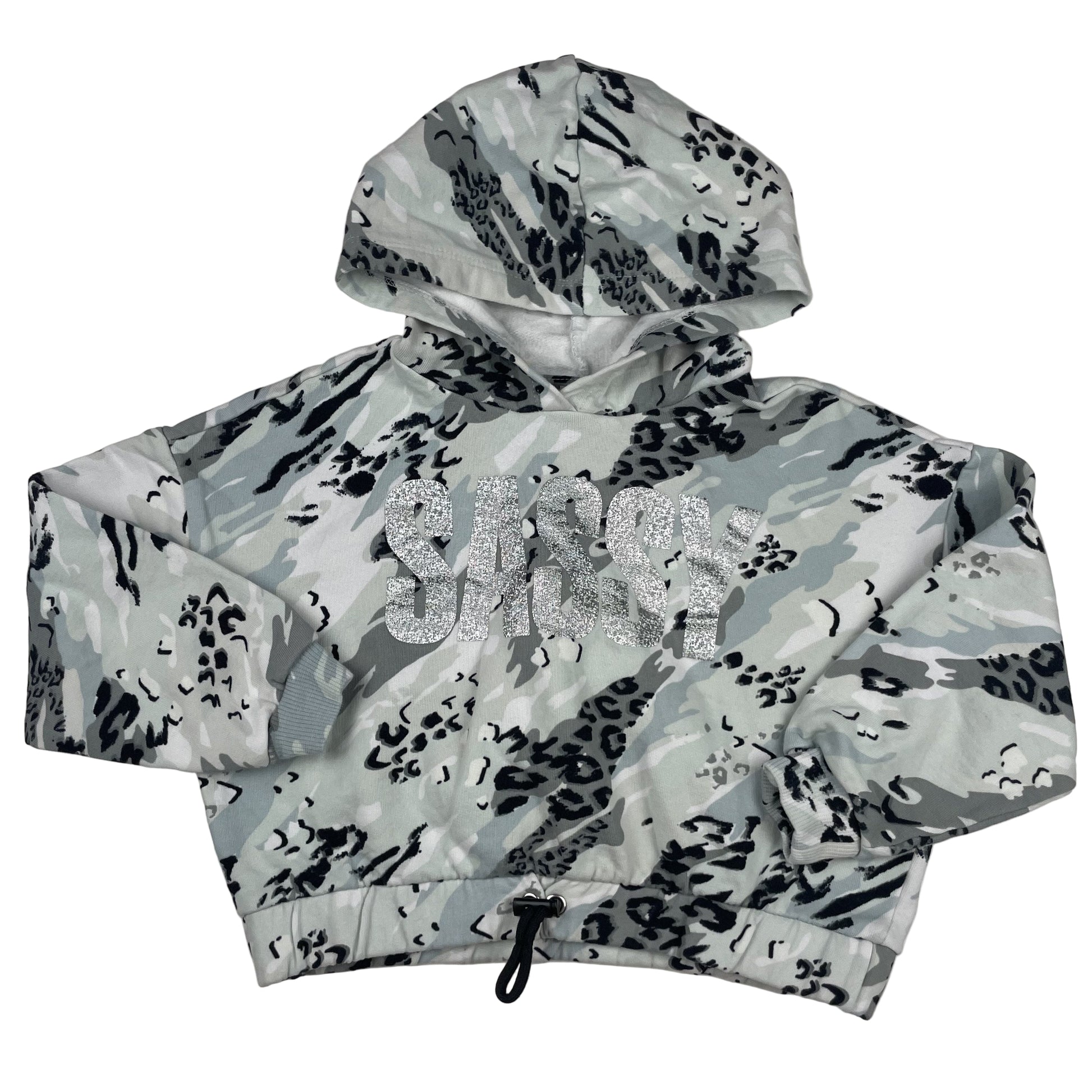 River Island Kinder Hoodie "SASSY" in Grau/Schwarz, Animalprint, Gr. 116 – front