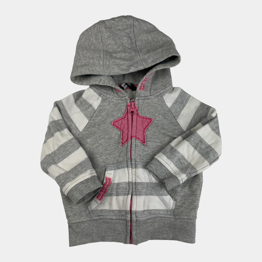 Graue Kapuzenjacke mit Sternmotiv und gestreiften Ärmeln für Kleinkinder – front