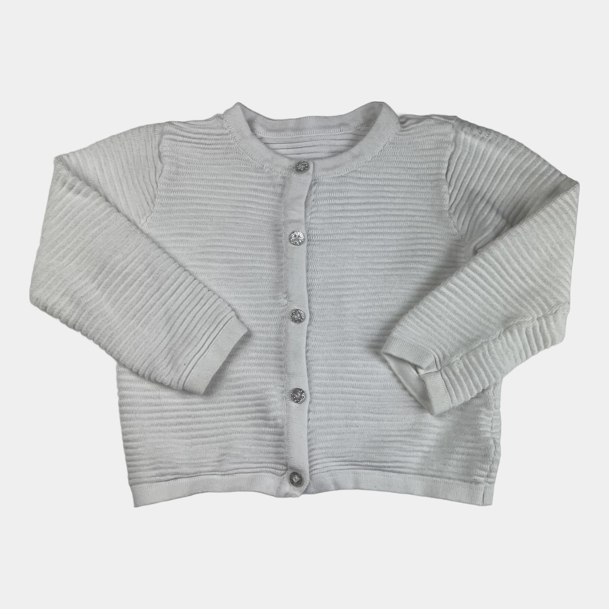 Weiße Baumwoll-Strickjacke mit Knopfleiste für Kinder, Größe 2-3 Jahre. – front
