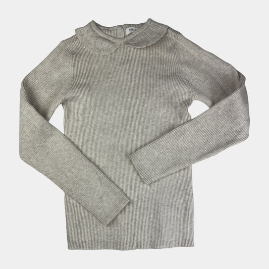 Beiger Baumwoll-Pullover mit Peter-Pan-Kragen, Größe 7 Jahre (ca. 122 cm) – front