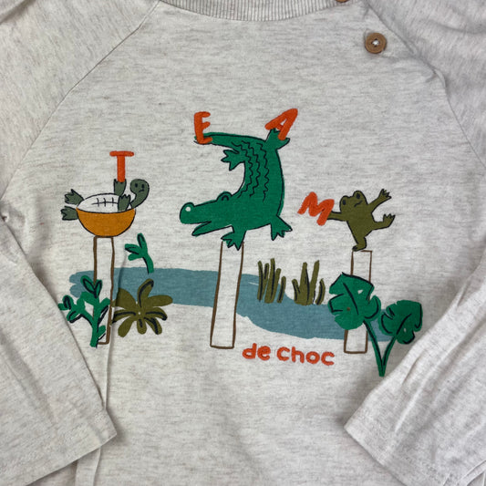 Beiger Langarmshirt mit Tiermotiven und Rundhalsausschnitt – detail
