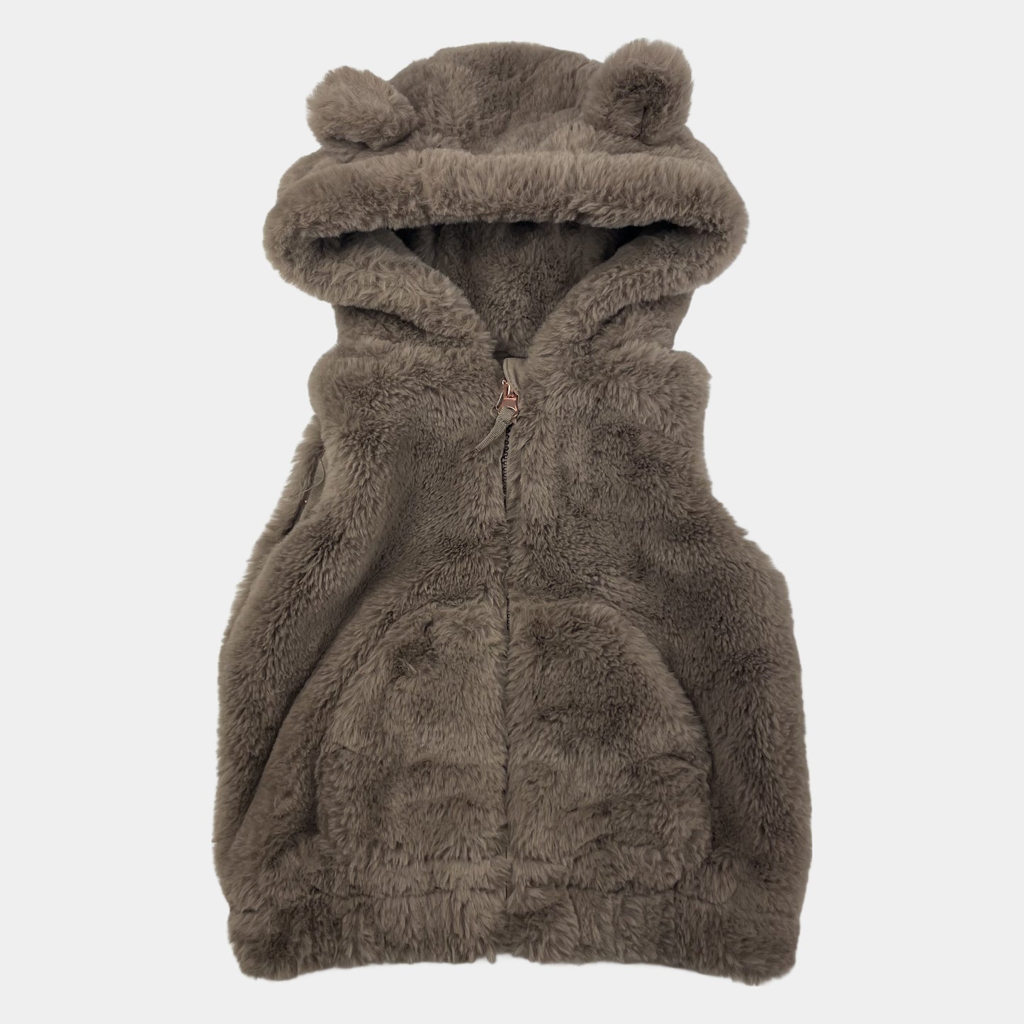 Graue Plüsch-Weste mit Kapuze und Bärenohren für Kleinkinder – front