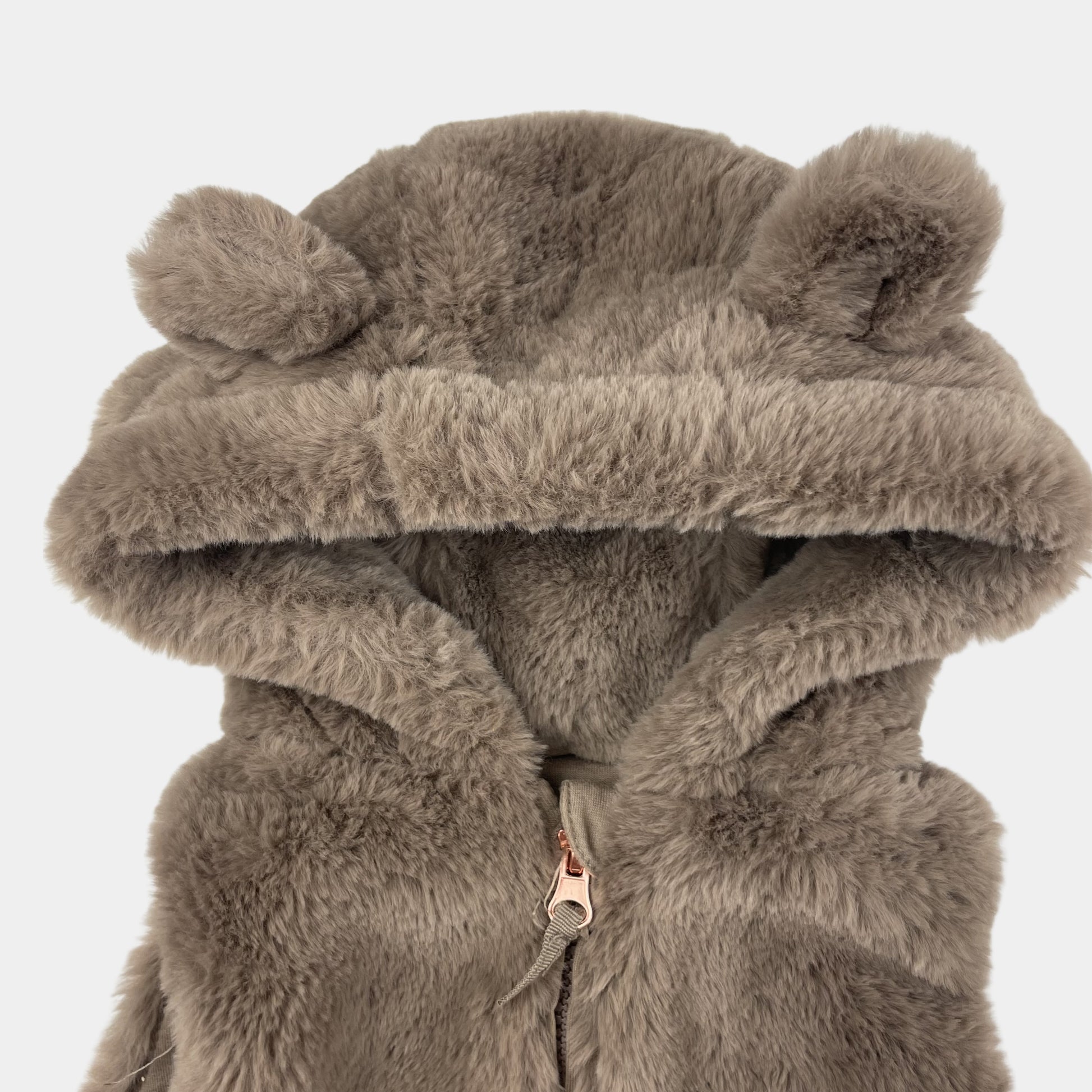 Graue Plüsch-Weste mit Kapuze und Bärenohren für Kleinkinder – detail