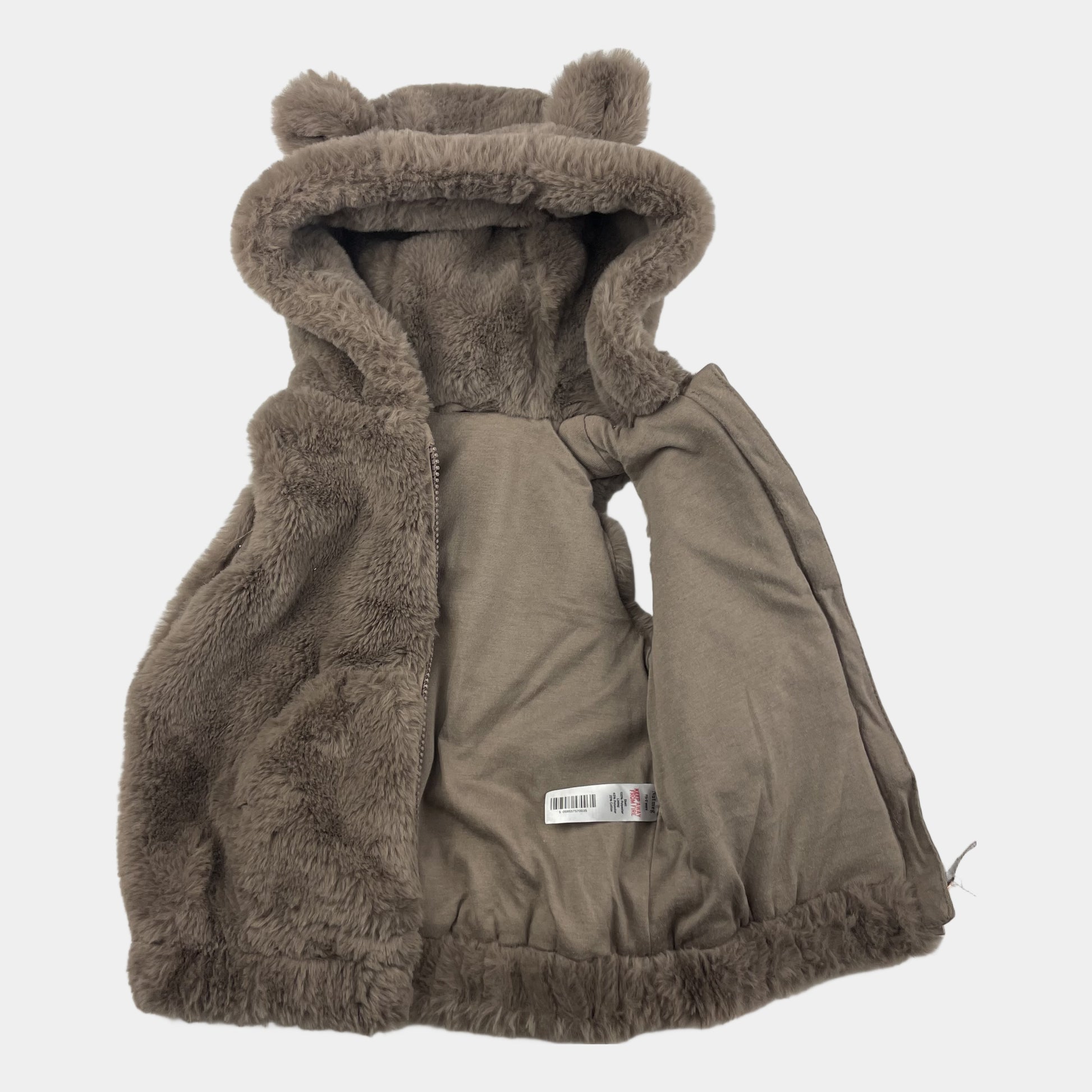 Graue Plüsch-Weste mit Kapuze und Bärenohren für Kleinkinder – inside