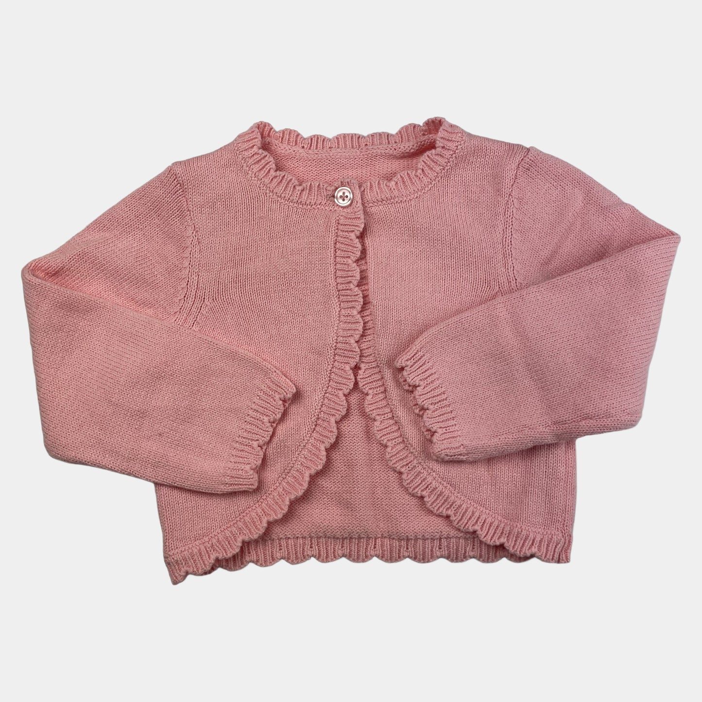 Rosa Strickjacke für Babys mit Rüschen und Knopfverschluss – front